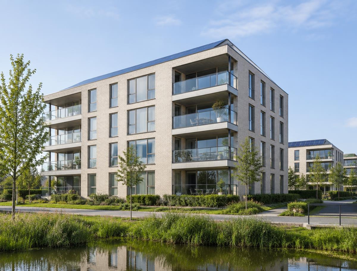 Modern woongebouw met zonnepanelen
